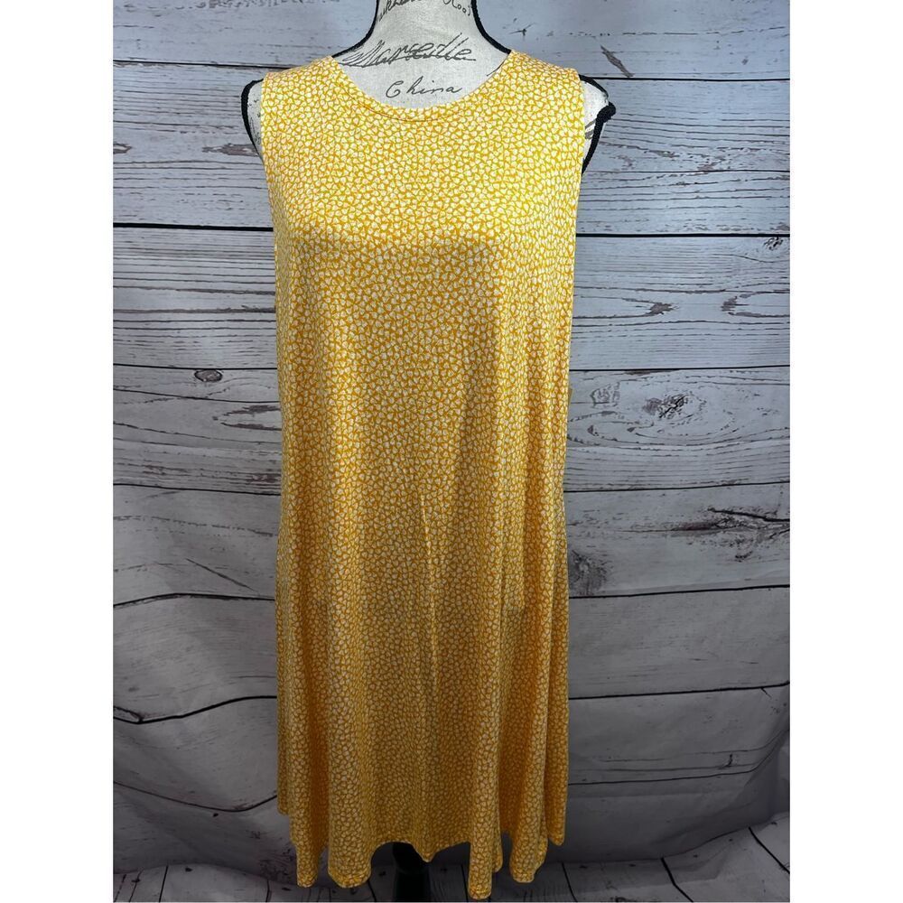 Amazon‎ Essentials Yellow White Dotted Sleeveless Midi Dress L G